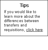 Text Box: Tips  If you would like to learn more about the differences between transfers and requisitions, click here.  Send to Inv module setup box s7 more than one unit  